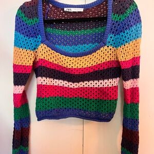 Zara Purple and Red Crochet Sweater